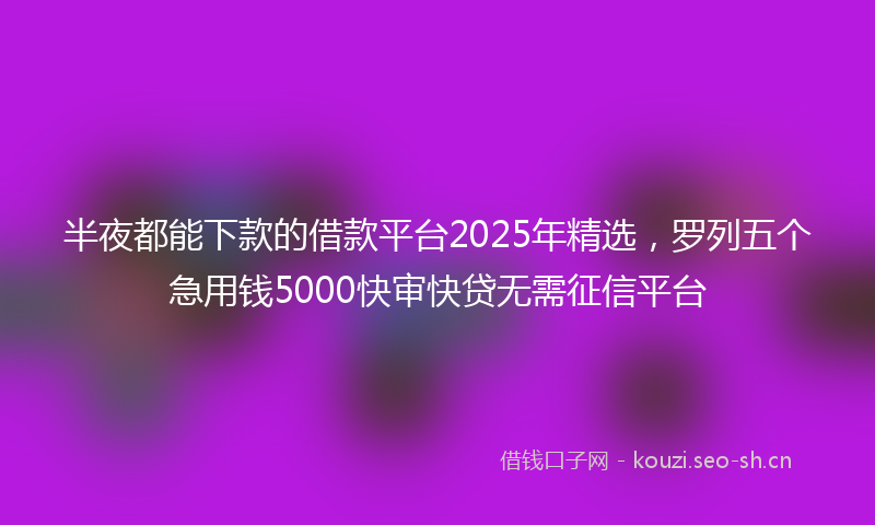 半夜都能下款的借款平台2025年精选，罗列五个急用钱5000快审快贷无需征信平台