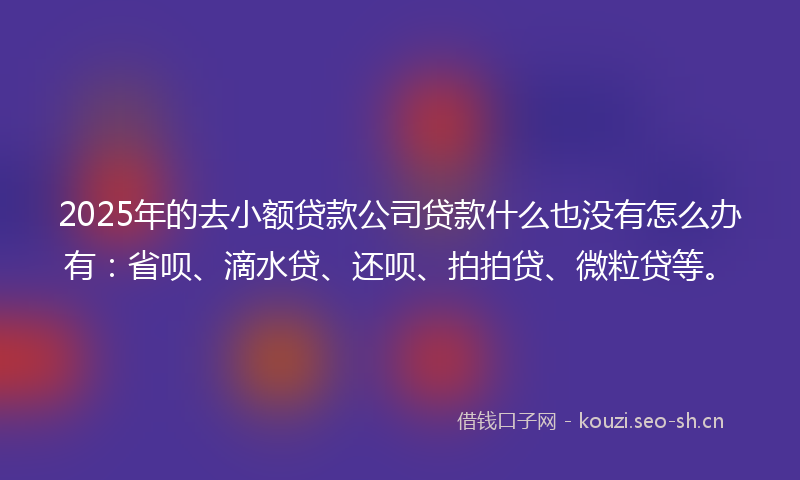 2025年的去小额贷款公司贷款什么也没有怎么办有:省呗、滴水贷、还呗、拍拍贷、微粒贷等。