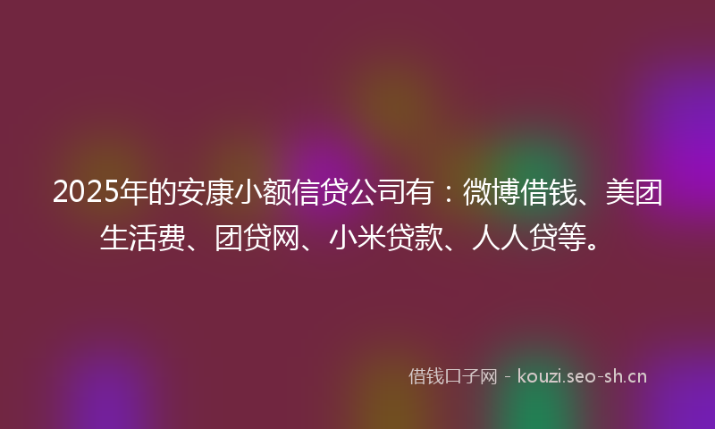 2025年的安康小额信贷公司有：微博借钱、美团生活费、团贷网、小米贷款、人人贷等。