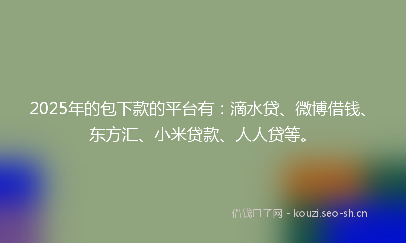 2025年的包下款的平台有:滴水贷、微博借钱、东方汇、小米贷款、人人贷等。