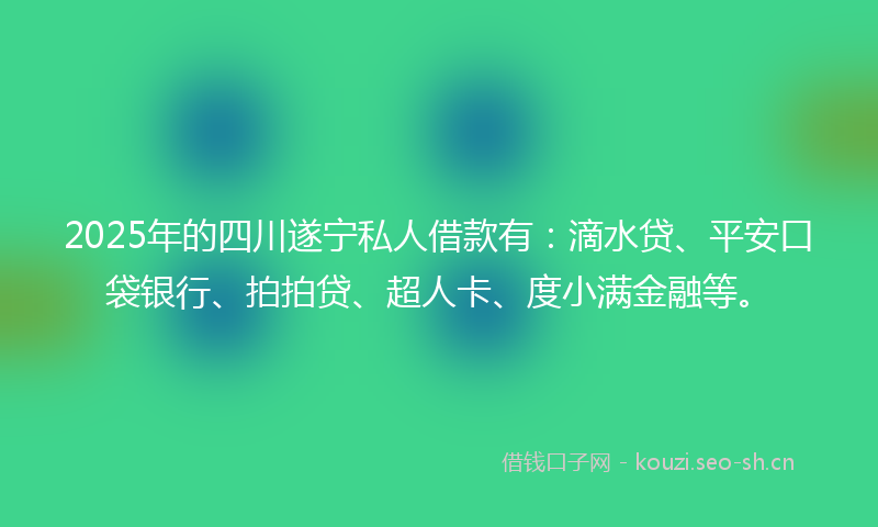 2025年的四川遂宁私人借款有：滴水贷、平安口袋银行、拍拍贷、超人卡、度小满金融等。