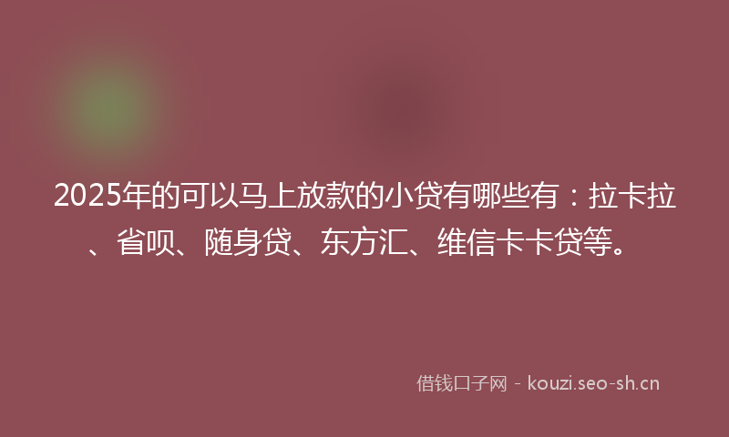 2025年的可以马上放款的小贷有哪些有:拉卡拉、省呗、随身贷、东方汇、维信卡卡贷等。