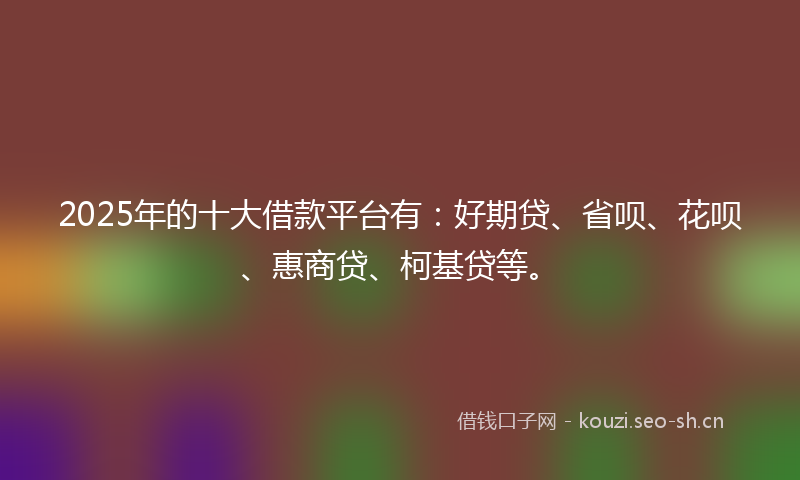 2025年的十大借款平台有：好期贷、省呗、花呗、惠商贷、柯基贷等。