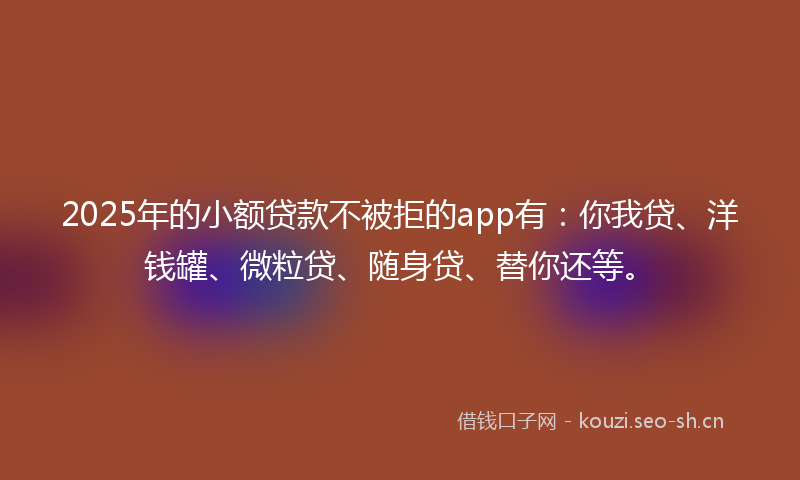 2025年的小额贷款不被拒的app有：你我贷、洋钱罐、微粒贷、随身贷、替你还等。