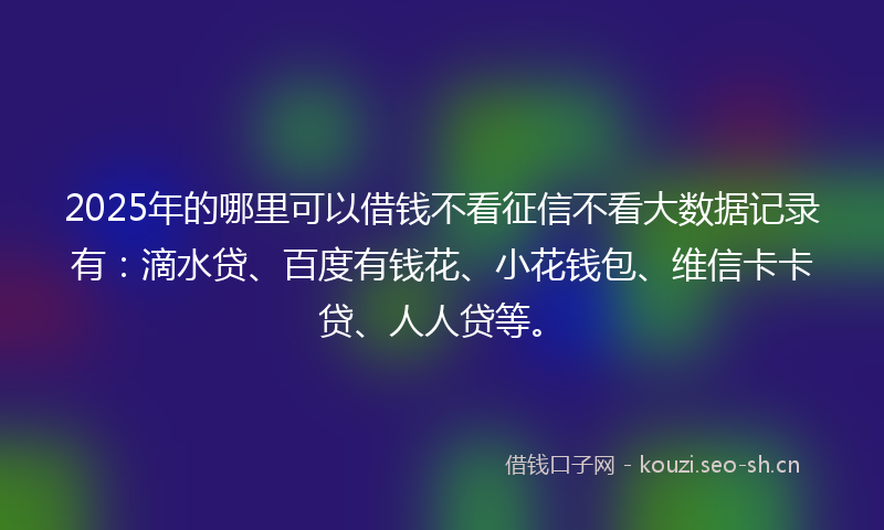 2025年的哪里可以借钱不看征信不看大数据记录有:滴水贷、百度有钱花、小花钱包、维信卡卡贷、人人贷等。
