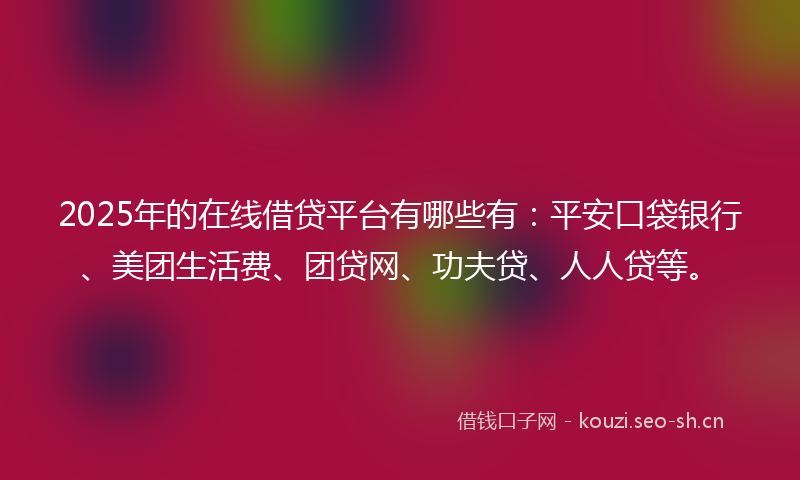2025年的在线借贷平台有哪些有：平安口袋银行、美团生活费、团贷网、功夫贷、人人贷等。