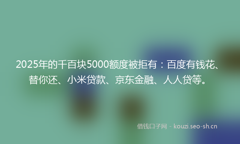 2025年的千百块5000额度被拒有：百度有钱花、替你还、小米贷款、京东金融、人人贷等。