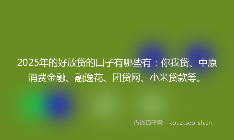 2025年的好放贷的口子有哪些有：你我贷、中原消费金融、融逸花、团贷网、小米贷款等。