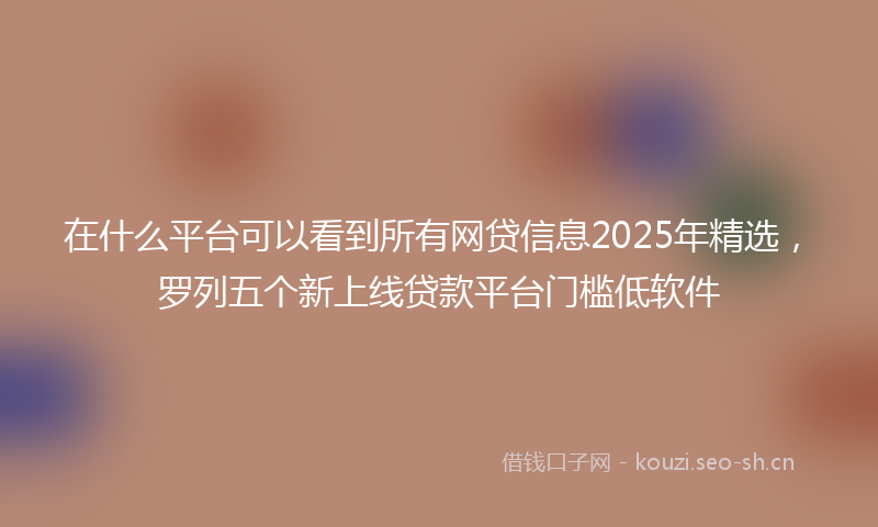 在什么平台可以看到所有网贷信息2025年精选，罗列五个新上线贷款平台门槛低软件