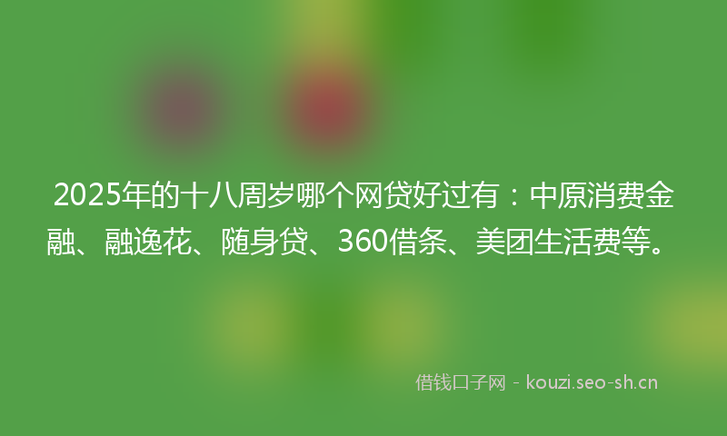 2025年的十八周岁哪个网贷好过有：中原消费金融、融逸花、随身贷、360借条、美团生活费等。