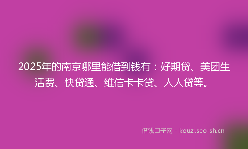 2025年的南京哪里能借到钱有：好期贷、美团生活费、快贷通、维信卡卡贷、人人贷等。