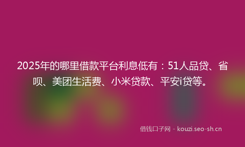 2025年的哪里借款平台利息低有:51人品贷、省呗、美团生活费、小米贷款、平安i贷等。