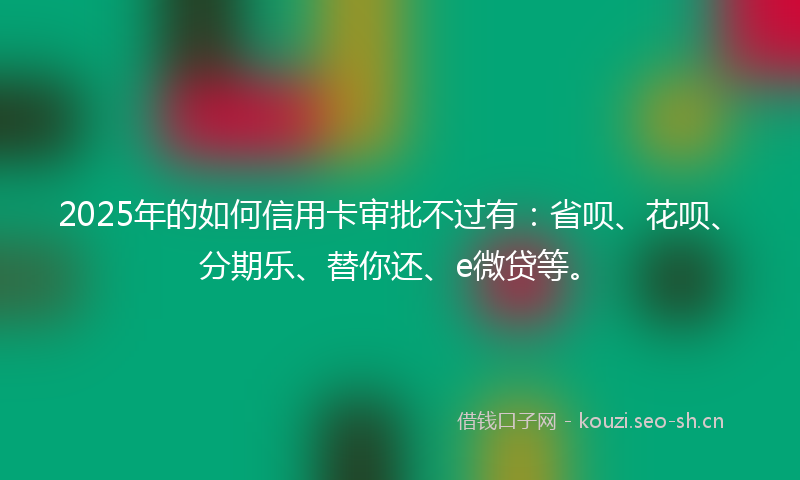2025年的如何信用卡审批不过有：省呗、花呗、分期乐、替你还、e微贷等。