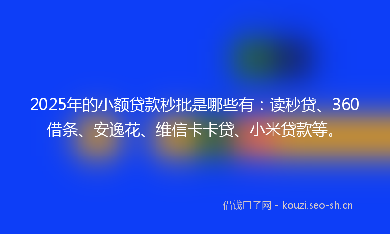 2025年的小额贷款秒批是哪些有：读秒贷、360借条、安逸花、维信卡卡贷、小米贷款等。
