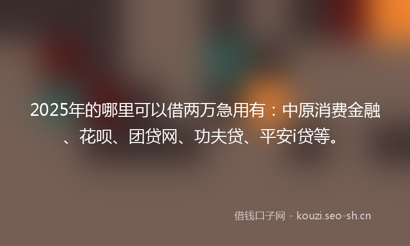 2025年的哪里可以借两万急用有：中原消费金融、花呗、团贷网、功夫贷、平安i贷等。