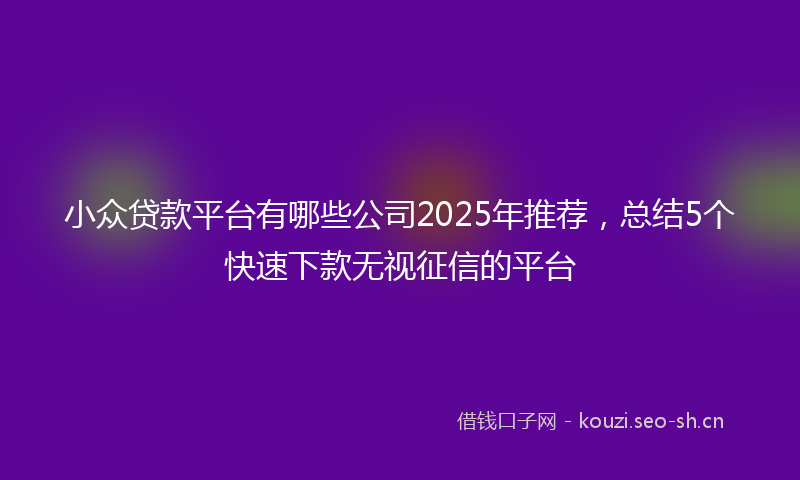 小众贷款平台有哪些公司2025年推荐,总结5个快速下款无视征信的平台