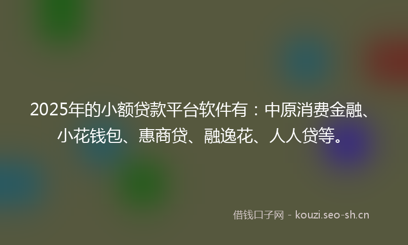 2025年的小额贷款平台软件有：中原消费金融、小花钱包、惠商贷、融逸花、人人贷等。