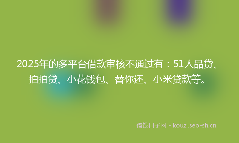2025年的多平台借款审核不通过有：51人品贷、拍拍贷、小花钱包、替你还、小米贷款等。