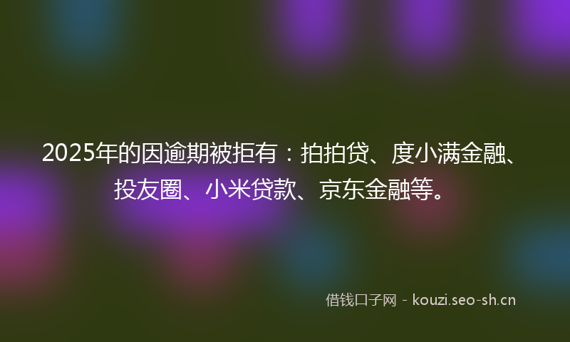 2025年的因逾期被拒有:拍拍贷、度小满金融、投友圈、小米贷款、京东金融等。