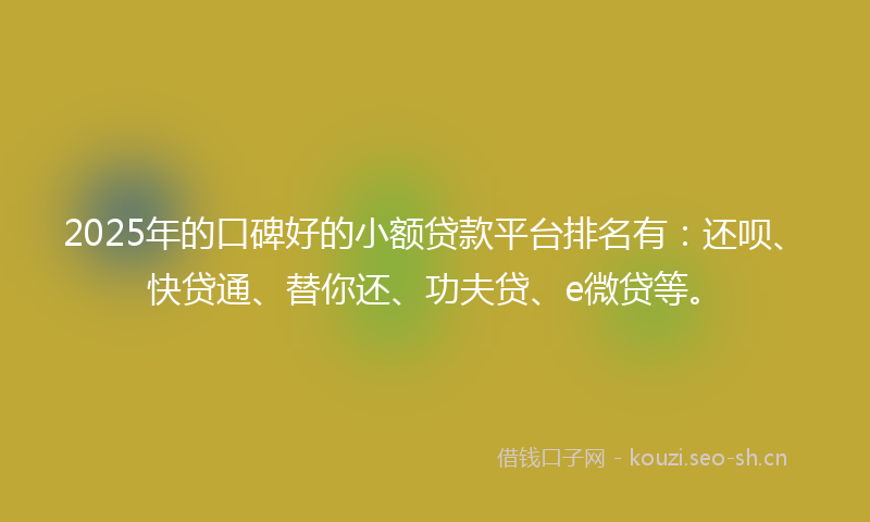 2025年的口碑好的小额贷款平台排名有:还呗、快贷通、替你还、功夫贷、e微贷等。