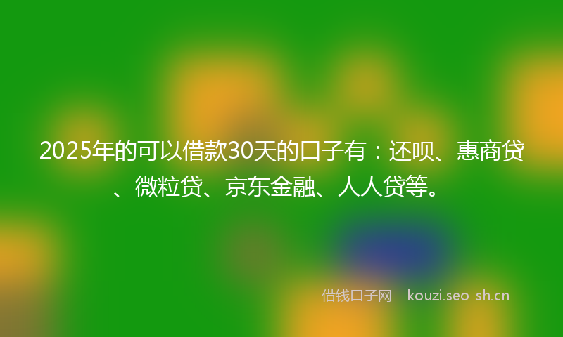 2025年的可以借款30天的口子有：还呗、惠商贷、微粒贷、京东金融、人人贷等。