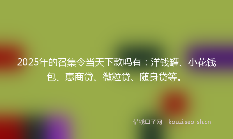 2025年的召集令当天下款吗有：洋钱罐、小花钱包、惠商贷、微粒贷、随身贷等。