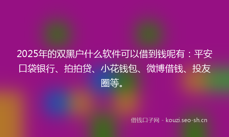 2025年的双黑户什么软件可以借到钱呢有：平安口袋银行、拍拍贷、小花钱包、微博借钱、投友圈等。