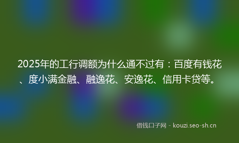 2025年的工行调额为什么通不过有：百度有钱花、度小满金融、融逸花、安逸花、信用卡贷等。