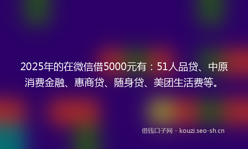 2025年的在微信借5000元有：51人品贷、中原消费金融、惠商贷、随身贷、美团生活费等。