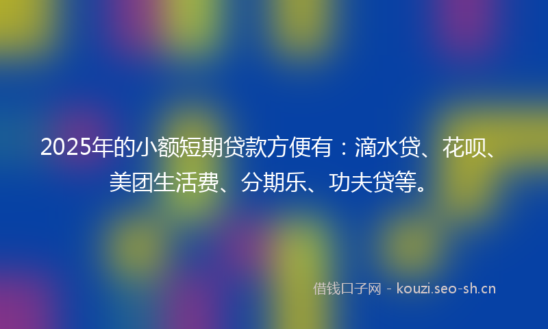 2025年的小额短期贷款方便有：滴水贷、花呗、美团生活费、分期乐、功夫贷等。