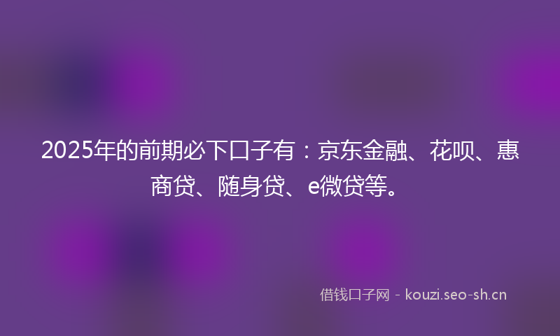 2025年的前期必下口子有：京东金融、花呗、惠商贷、随身贷、e微贷等。