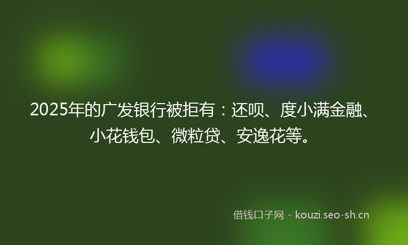 2025年的广发银行被拒有：还呗、度小满金融、小花钱包、微粒贷、安逸花等。