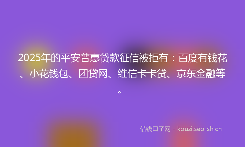 2025年的平安普惠贷款征信被拒有：百度有钱花、小花钱包、团贷网、维信卡卡贷、京东金融等。