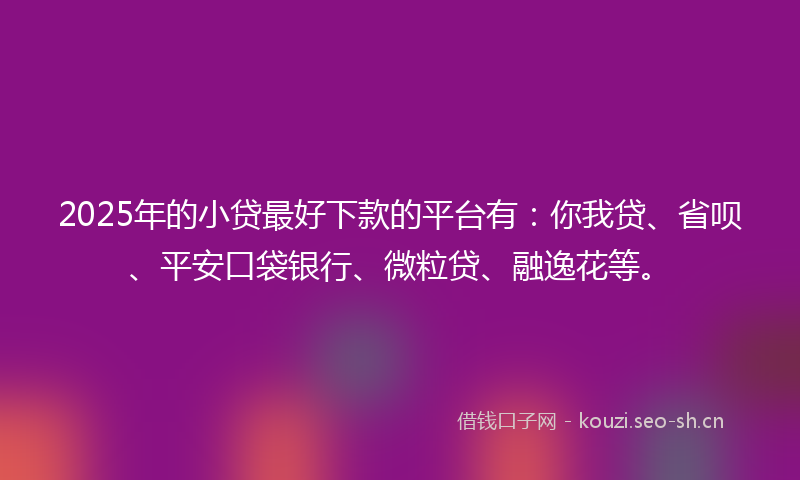 2025年的小贷最好下款的平台有：你我贷、省呗、平安口袋银行、微粒贷、融逸花等。