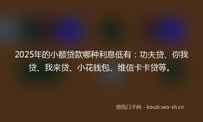 2025年的小额贷款哪种利息低有:功夫贷、你我贷、我来贷、小花钱包、维信卡卡贷等。