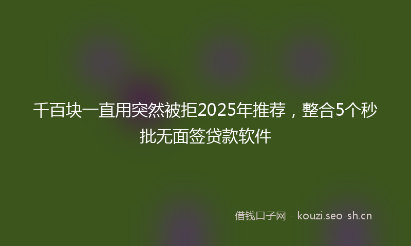 千百块一直用突然被拒2025年推荐，整合5个秒批无面签贷款软件