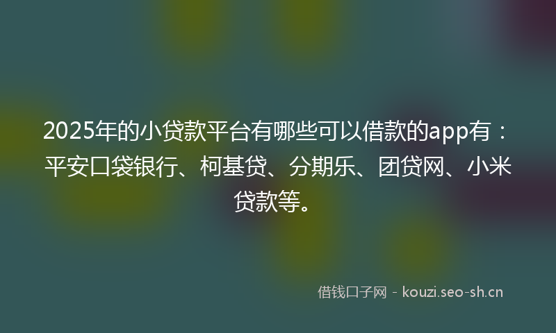 2025年的小贷款平台有哪些可以借款的app有：平安口袋银行、柯基贷、分期乐、团贷网、小米贷款等。