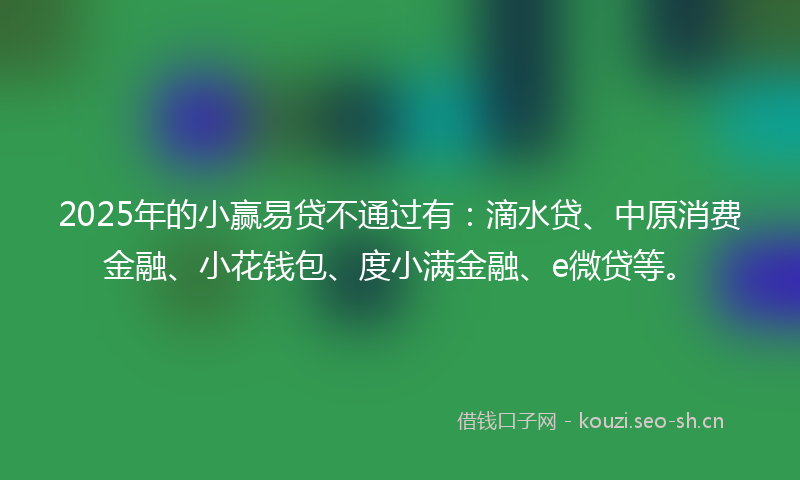2025年的小赢易贷不通过有：滴水贷、中原消费金融、小花钱包、度小满金融、e微贷等。