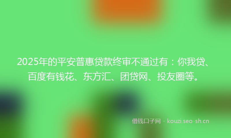 2025年的平安普惠贷款终审不通过有：你我贷、百度有钱花、东方汇、团贷网、投友圈等。