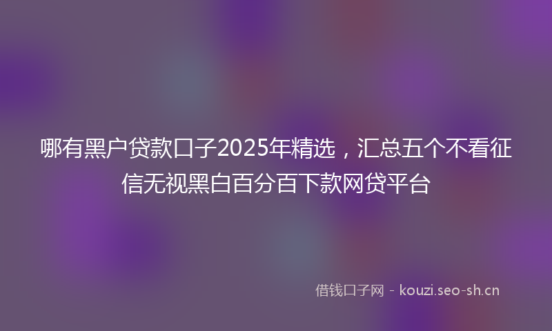 哪有黑户贷款口子2025年精选,汇总五个不看征信无视黑白百分百下款网贷平台