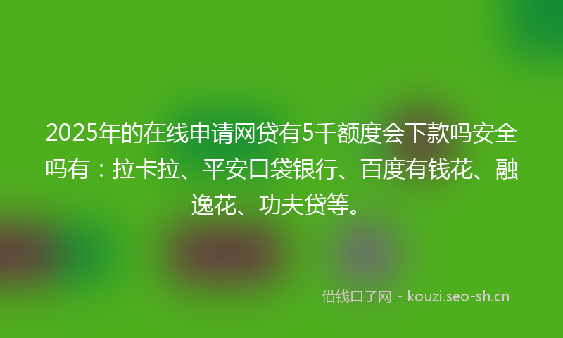 2025年的在线申请网贷有5千额度会下款吗安全吗有：拉卡拉、平安口袋银行、百度有钱花、融逸花、功夫贷等。