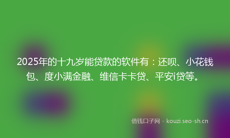 2025年的十九岁能贷款的软件有：还呗、小花钱包、度小满金融、维信卡卡贷、平安i贷等。
