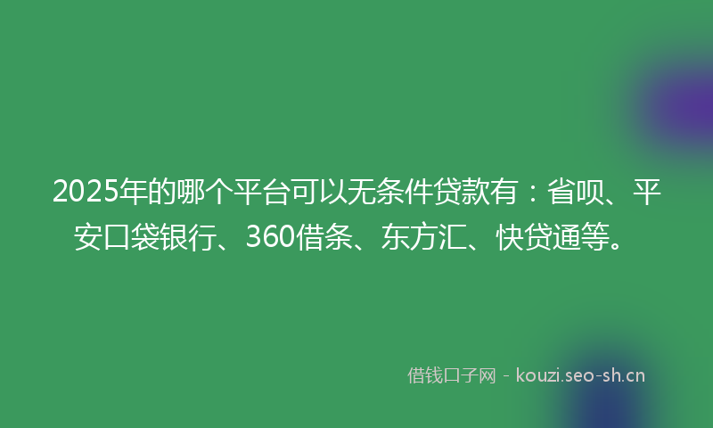 2025年的哪个平台可以无条件贷款有：省呗、平安口袋银行、360借条、东方汇、快贷通等。