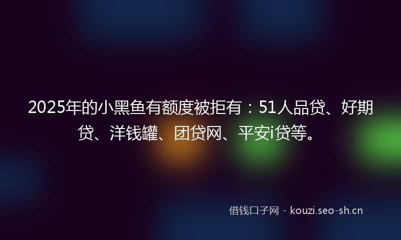 2025年的小黑鱼有额度被拒有：51人品贷、好期贷、洋钱罐、团贷网、平安i贷等。