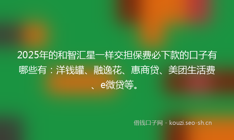 2025年的和智汇星一样交担保费必下款的口子有哪些有：洋钱罐、融逸花、惠商贷、美团生活费、e微贷等。