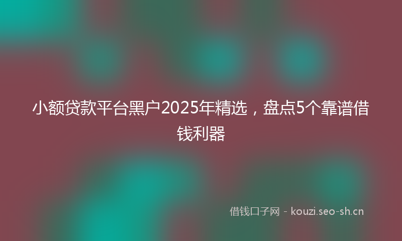 小额贷款平台黑户2025年精选，盘点5个靠谱借钱利器