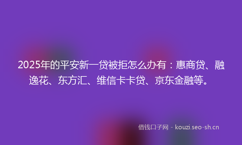 2025年的平安新一贷被拒怎么办有：惠商贷、融逸花、东方汇、维信卡卡贷、京东金融等。