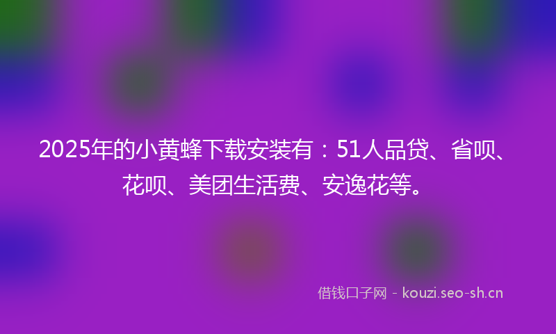 2025年的小黄蜂下载安装有：51人品贷、省呗、花呗、美团生活费、安逸花等。