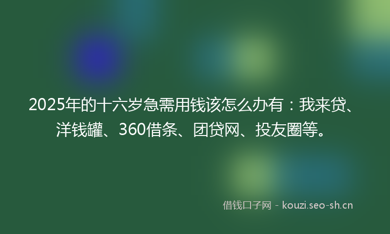 2025年的十六岁急需用钱该怎么办有：我来贷、洋钱罐、360借条、团贷网、投友圈等。