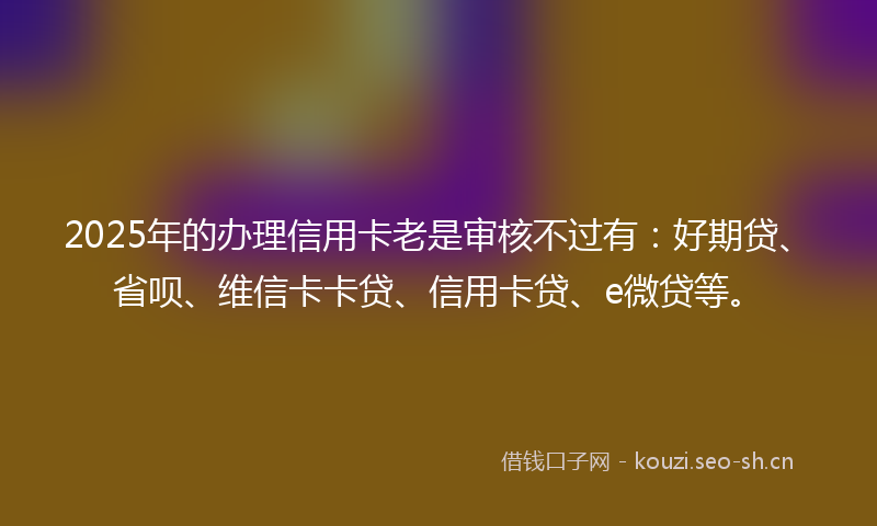 2025年的办理信用卡老是审核不过有：好期贷、省呗、维信卡卡贷、信用卡贷、e微贷等。